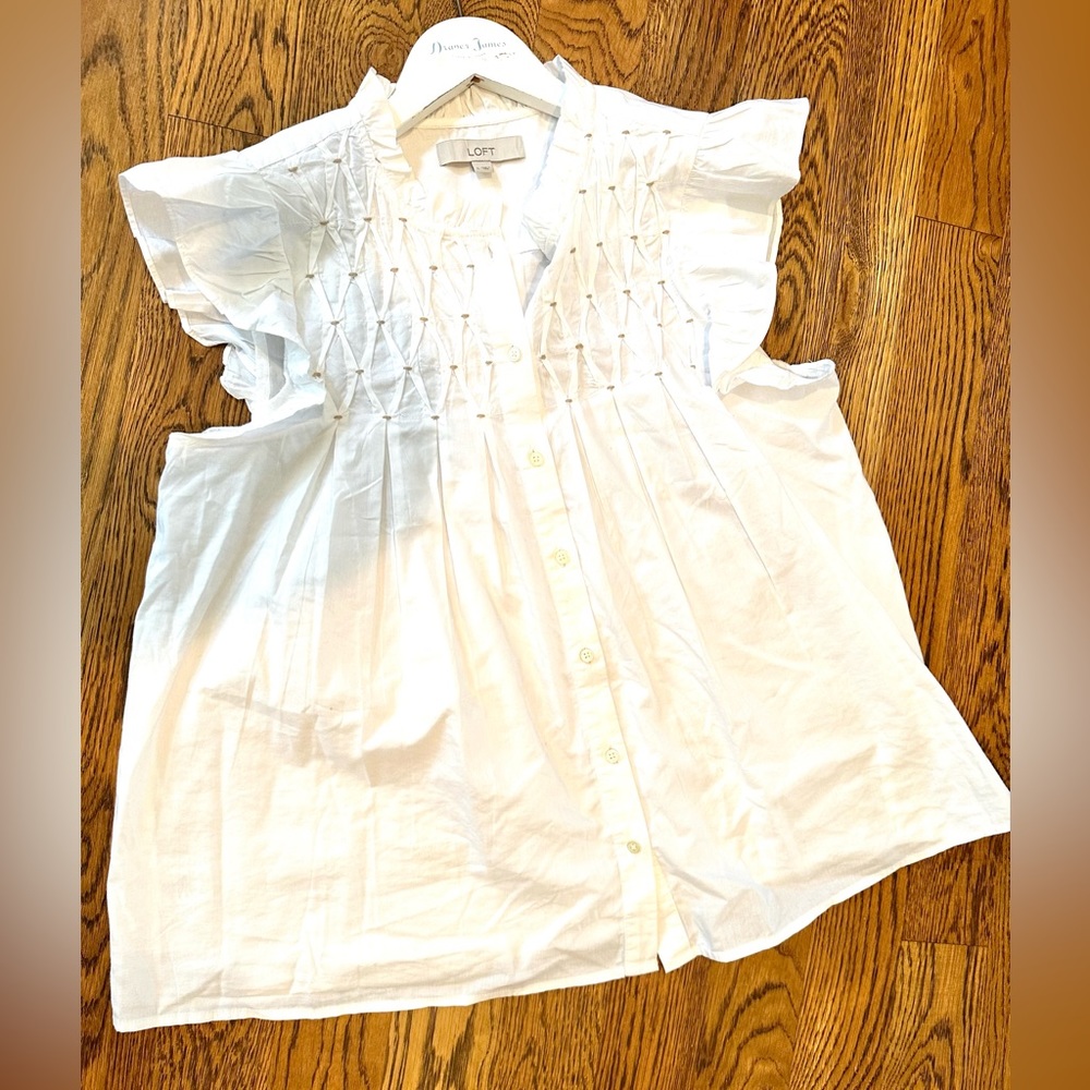 Loft white flutter sleeve shirt L